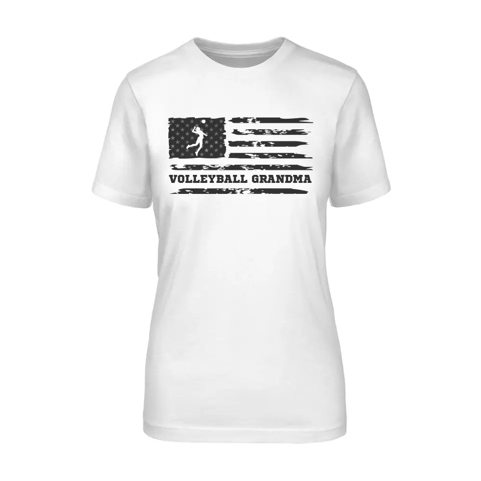 volleyball grandma horizontal flag on a unisex t-shirt with a black graphic