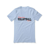 custom volleyball mascot and volleyball player name on a unisex t-shirt with a black graphic