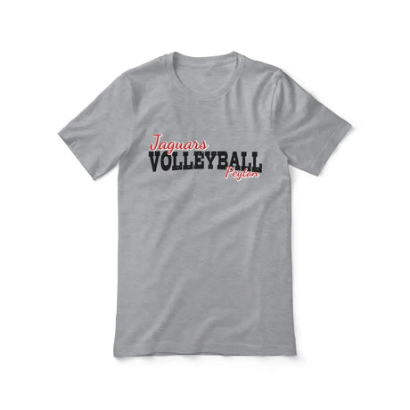 custom volleyball mascot and volleyball player name on a unisex t-shirt with a black graphic