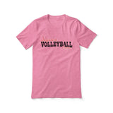 custom volleyball mascot and volleyball player name on a unisex t-shirt with a black graphic