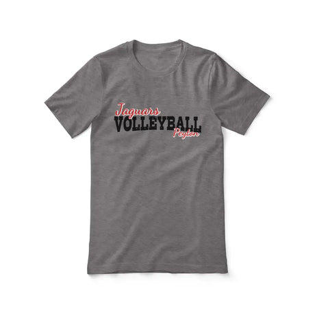 custom volleyball mascot and volleyball player name on a unisex t-shirt with a black graphic