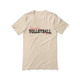 custom volleyball mascot and volleyball player name on a unisex t-shirt with a black graphic