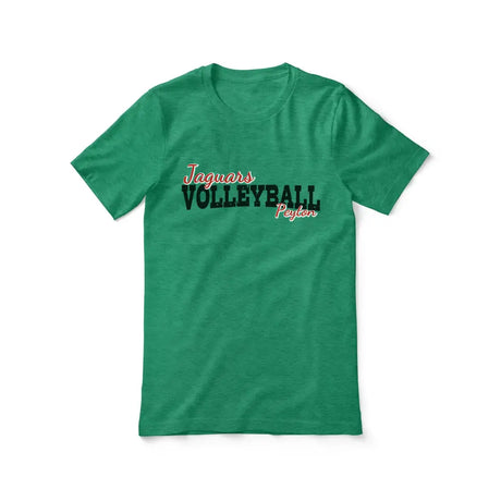 custom volleyball mascot and volleyball player name on a unisex t-shirt with a black graphic