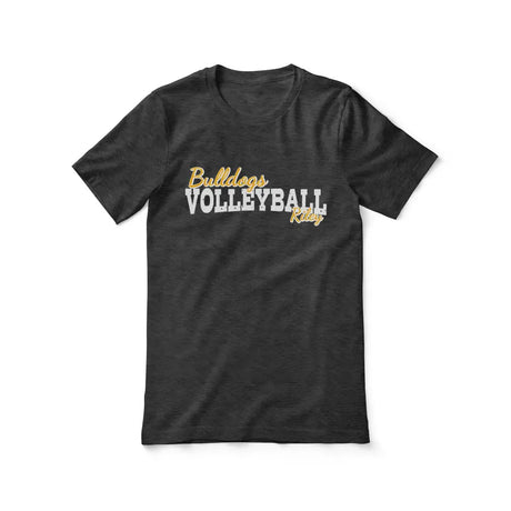 custom volleyball mascot and volleyball player name on a unisex t-shirt with a white graphic