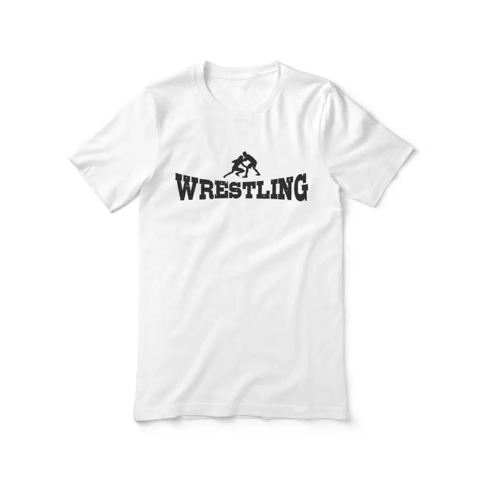 basic wrestling with wrestler icon on a unisex t-shirt with a black graphic