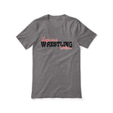 custom wrestling mascot and wrestler name on a unisex t-shirt with a black graphic