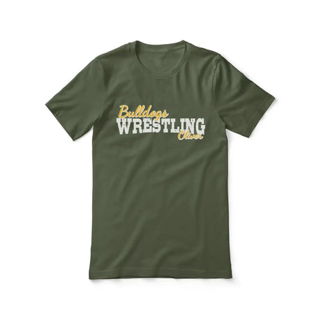 custom wrestling mascot and wrestler name on a unisex t-shirt with a white graphic