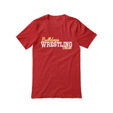 custom wrestling mascot and wrestler name on a unisex t-shirt with a white graphic