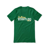 custom wrestling mascot and wrestler name on a unisex t-shirt with a white graphic