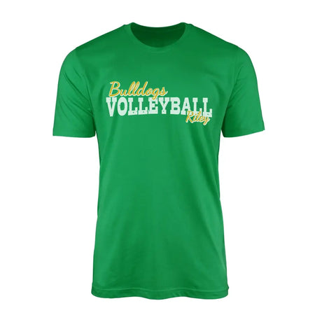 custom volleyball mascot and volleyball player name on a mens t-shirt with a white graphic