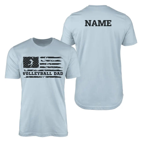 volleyball dad horizontal flag with volleyball player name on a mens t-shirt with a black graphic