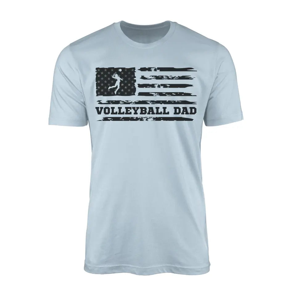 volleyball dad horizontal flag on a mens t-shirt with a black graphic