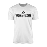 basic wrestling with wrestler icon on a mens t-shirt with a black graphic