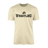 basic wrestling with wrestler icon on a mens t-shirt with a black graphic