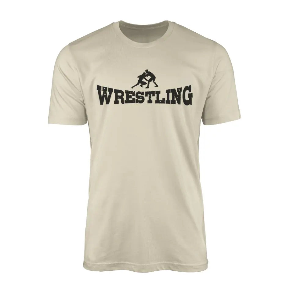 basic wrestling with wrestler icon on a mens t-shirt with a black graphic