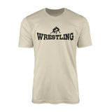 basic wrestling with wrestler icon on a mens t-shirt with a black graphic