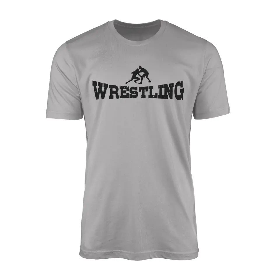 basic wrestling with wrestler icon on a mens t-shirt with a black graphic