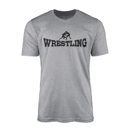 basic wrestling with wrestler icon on a mens t-shirt with a black graphic