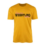 custom wrestling mascot and wrestler name on a mens t-shirt with a black graphic