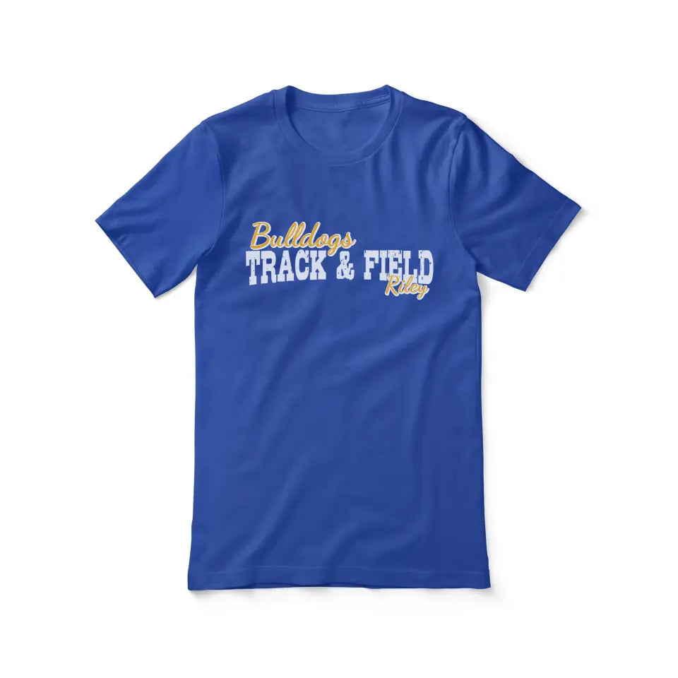 custom sprint mascot and sprinter name on a unisex t-shirt with a white graphic