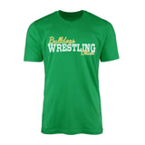 custom wrestling mascot and wrestler name on a mens t-shirt with a white graphic