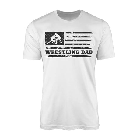 wrestling dad horizontal flag on a mens t-shirt with a black graphic