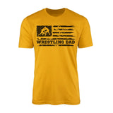 wrestling dad horizontal flag on a mens t-shirt with a black graphic