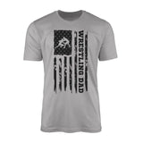 wrestling dad vertical flag on a mens t-shirt with a black graphic