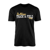 custom sprint mascot and sprinter name on a mens t-shirt with a white graphic