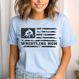 wrestling mom horizontal flag on a unisex t-shirt with a black graphic