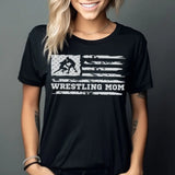 wrestling mom horizontal flag on a unisex t-shirt with a white graphic