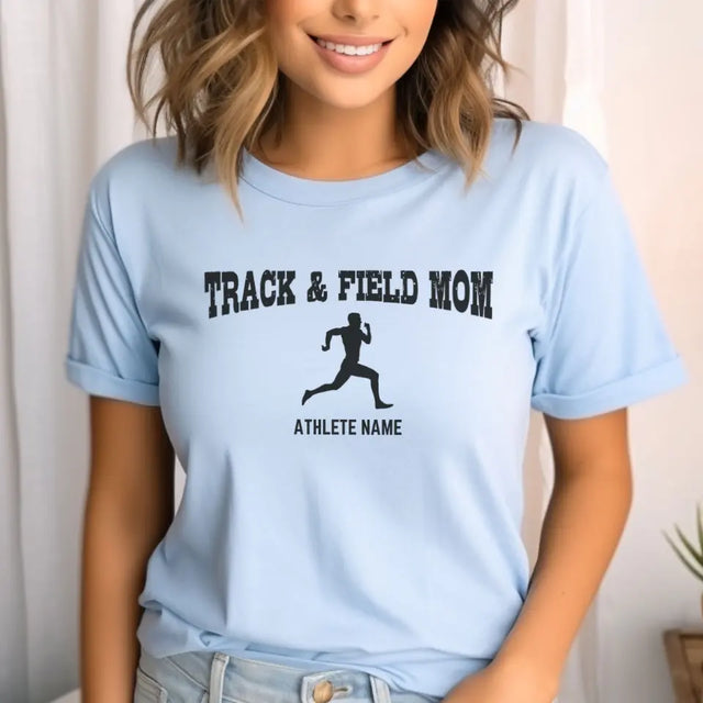 sprint mom with sprinter icon and sprinter name on a unisex t-shirt with a black graphic