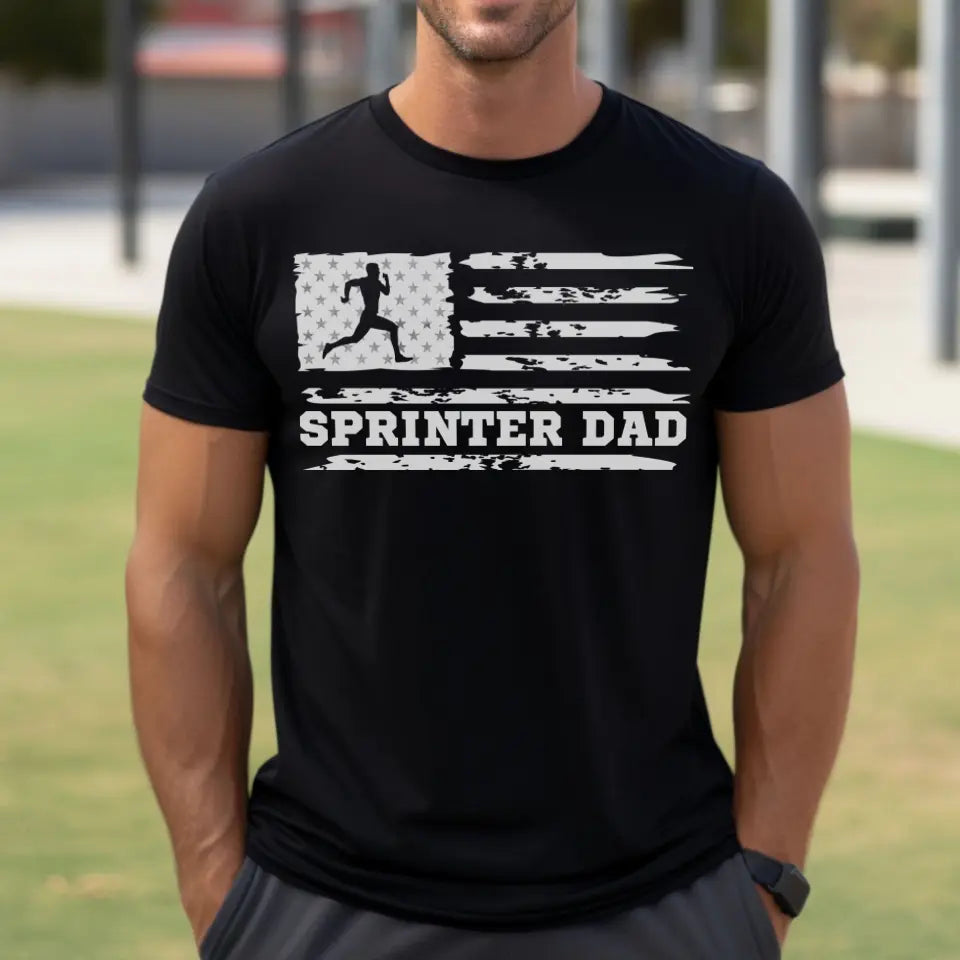 sprint dad horizontal flag on a mens t-shirt with a white graphic