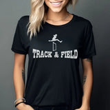 basic hurdles with hurdler icon on a unisex t-shirt with a white graphic