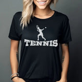 basic tennis with tennis player icon on a unisex t-shirt with a white graphic