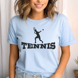 basic tennis with tennis player icon on a unisex t-shirt with a black graphic