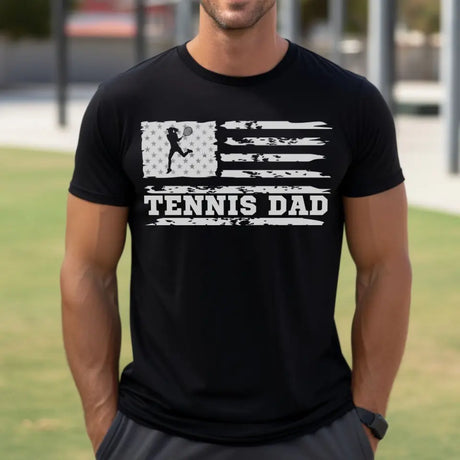 tennis dad horizontal flag on a mens t-shirt with a white graphic