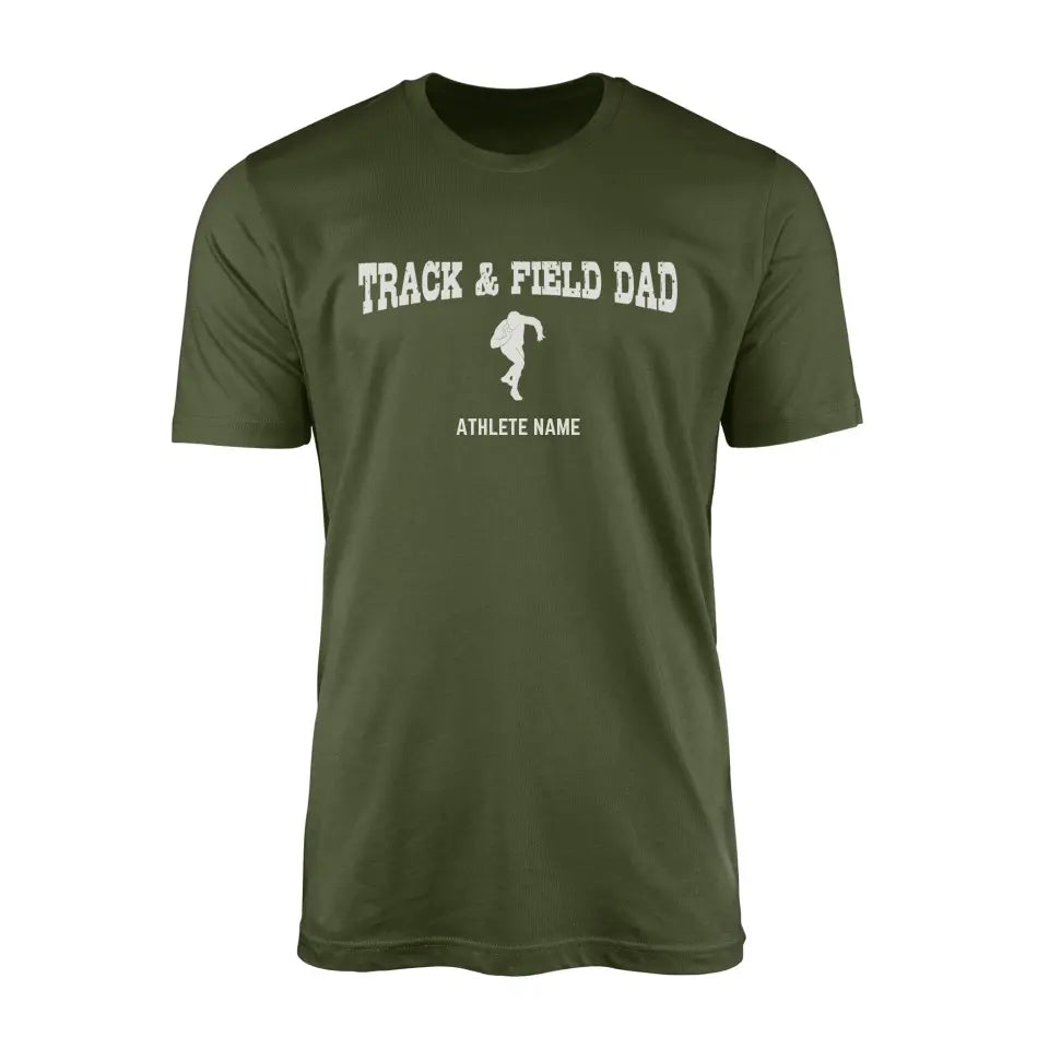 shot put dad with shot putter icon and shot putter name on a mens t-shirt with a white graphic