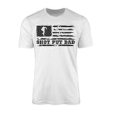 shot put dad horizontal flag on a mens t-shirt with a black graphic