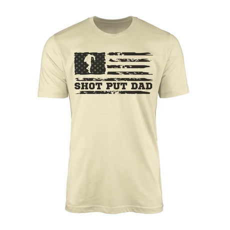 shot put dad horizontal flag on a mens t-shirt with a black graphic