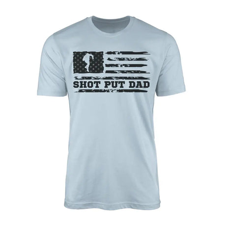 shot put dad horizontal flag on a mens t-shirt with a black graphic