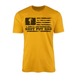 shot put dad horizontal flag on a mens t-shirt with a black graphic