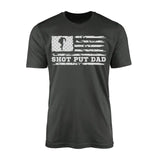 shot put dad horizontal flag on a mens t-shirt with a white graphic