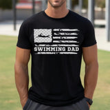 swimming dad horizontal flag on a mens t-shirt with a white graphic