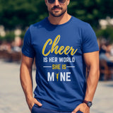 cheer is her world she is mine on a unisex t-shirt