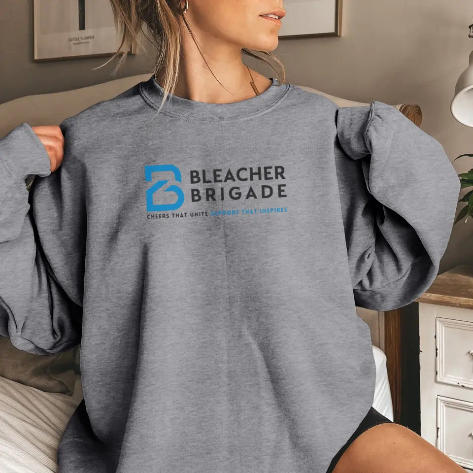 bleacher brigade cheers that unite support that inspires crewneck on a sweatshirt