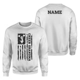 cheer grandma vertical flag with cheerleader name on a sweatshirt with a black graphic