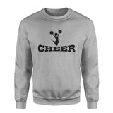 basic cheer with cheerleader icon on a sweatshirt with a black graphic