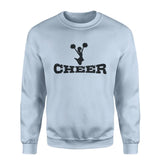 basic cheer with cheerleader icon on a sweatshirt with a black graphic