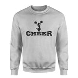 basic cheer with cheerleader icon on a sweatshirt with a black graphic